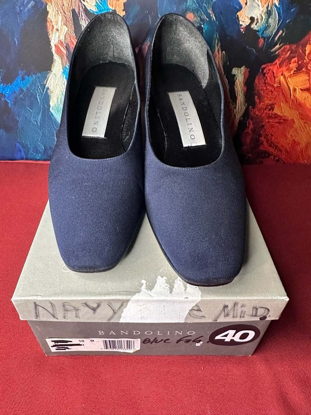 No.40 Bandolino Navy Blue Fabric Block Heel Pumps Size 10 M
